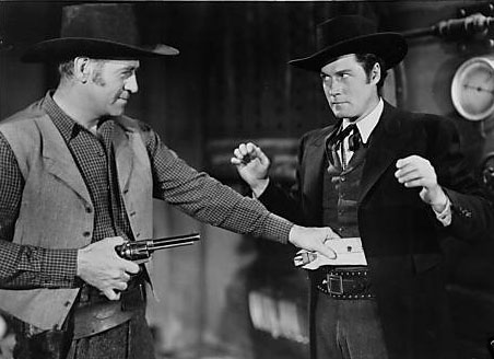 Clayton Moore and Roy Barcroft--Jesse James Rides Again